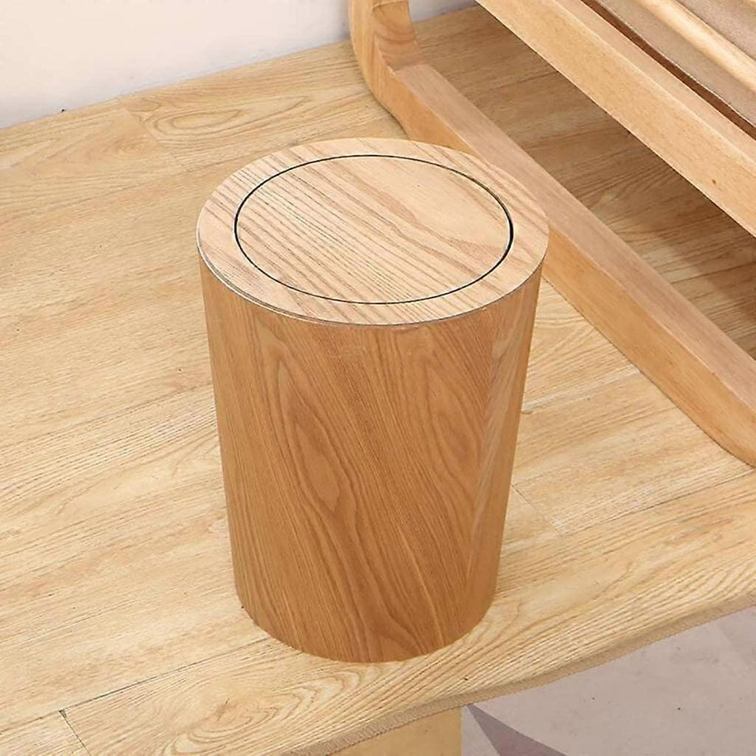 Poubelle en bois avec couvercle basculant, Poubelle de cuisine ronde, Petite poubelle japonaise pour salon, bureau, salle de bain