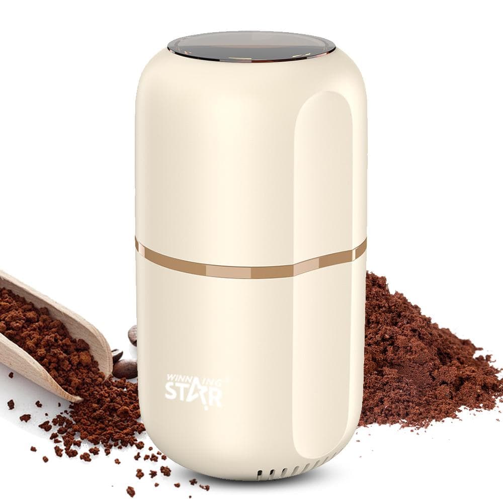 Moulin à café électrique Winning Star pour usage domestique avec revêtement en acier inoxydable de grande capacité beige