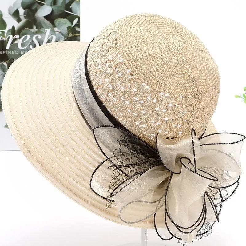 Hoed Brede rand Organza Bloemen Strandhoeden voor dames Elegante persoonlijkheid Lente- en zomerzonnehoed cm beige