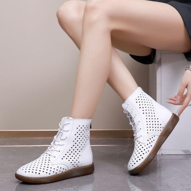 Sandaallaarzen Dames 2022 Zomer Veelzijdige Holle Enkellaarsjes Met Dikke Bodem Retro Zacht Leer Casual Sandalen cm