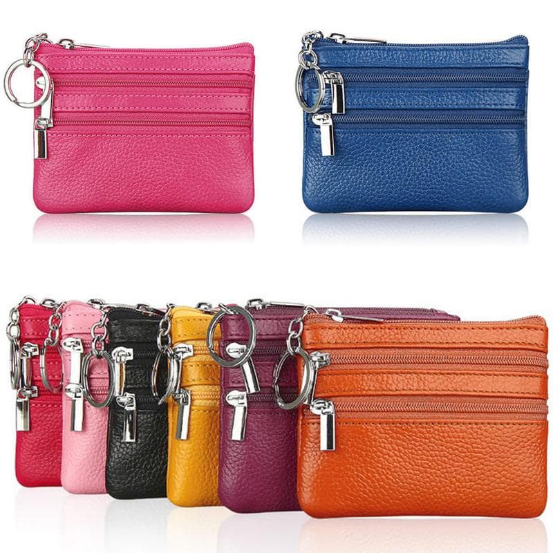 Porte-monnaie en cuir véritable pour femme, Mini pochette en peau de vache, Mini portefeuille avec chaîne vert
