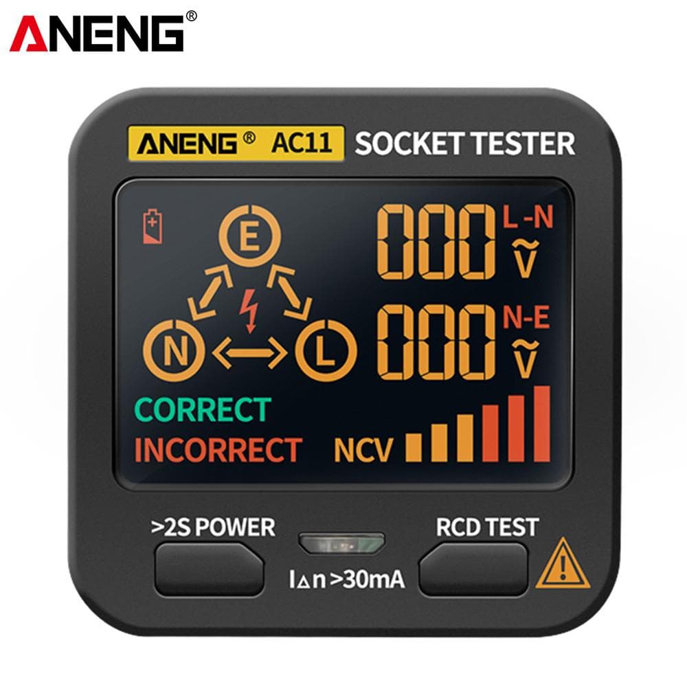 ANENG AC11 testeur de prise détecteur de fuite électrique affichage LCD fil de terre ligne zéro fil sous tension noir
