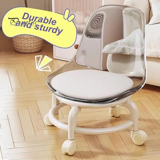 Tabouret bas à roulettes avec dossier pivotant à 360 degrés roues coussin en similicuir siège à roulettes robuste chaise rotative mini tabouret