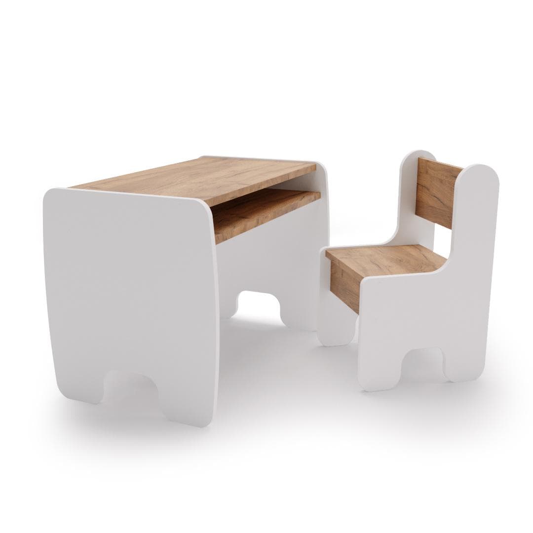 Children's table + chair set - white/oak craft gold color