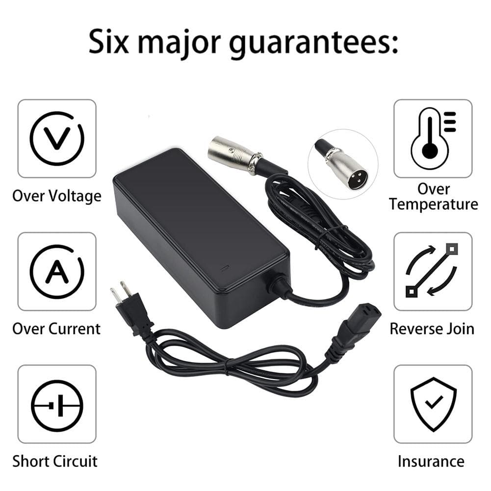 Chargeur fiable 42 V 2 A pour batterie lithium-ion 36 V, longue durée de vie noir