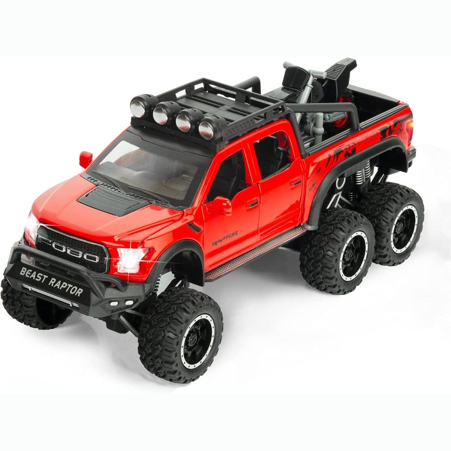 1/28 schaal Ford F150 Raptor gegoten metalen model auto speelgoed, met geluid en licht voor kinderen vanaf 3 jaar en ouder