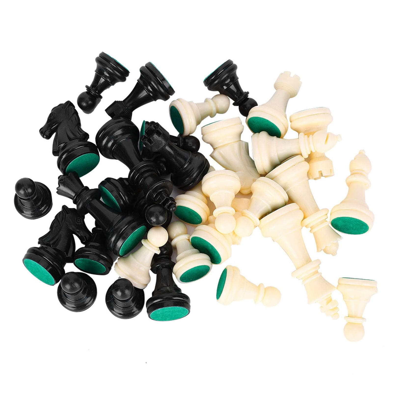 Jeu d'échecs international complet en plastique, pièces noires et blanches.
