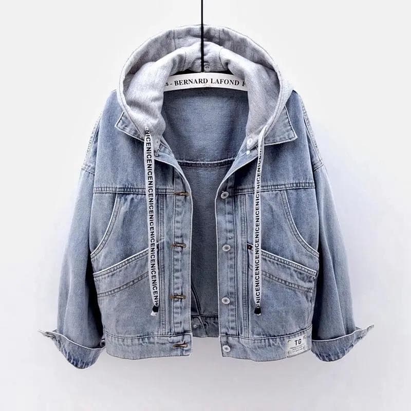 Lente Plus Size Blauwe Deconstructable Hooded Turn Down Collar Jean Coat Jacket Dames Losse Outwear cm lichtblauwe kleur