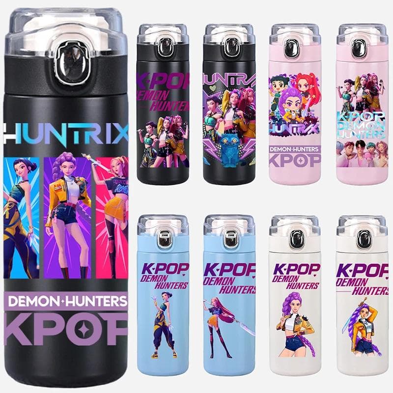 Anime K-Pop Chasseurs de Démons Tasse Thermos Imprimée Bouteille d'Eau Portable en Acier Inoxydable 400 ml Étanche Tasse à Eau de Camping Cadeaux