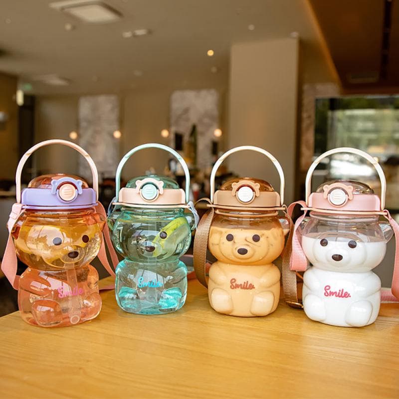 Bouteille d'eau ours mignon 1000/1400ml, tasse d'eau Portable de grande capacité, tasse de boisson de Sport avec paille