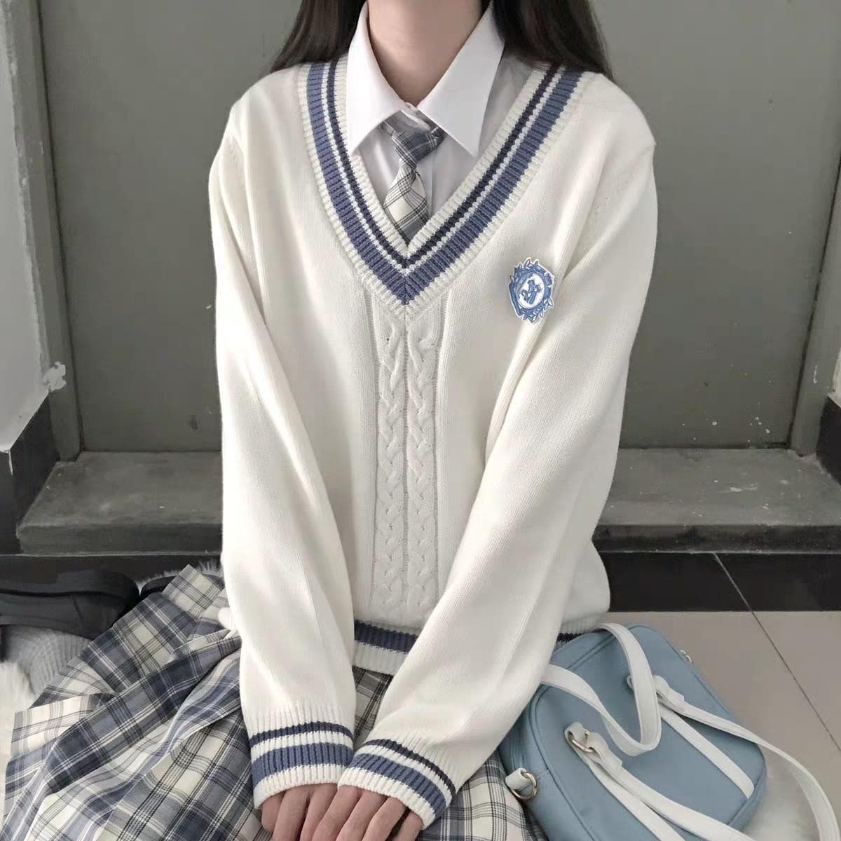 Herfsttrui Japanse stijl Studenten Schooluniform V-hals Meisjes Dames Trui Lange Mouw Schooluniformen cm beige