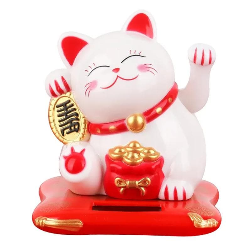 Chat porte-bonheur Maneki Neko à énergie solaire accueillant le chat porte-bonheur chinois agitant la main faisant signe aux figurines de chat
