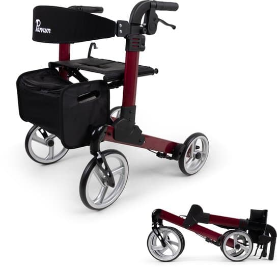 Parvum Luxo Small Rollator - Rollator pliable double haut de gamme (6,9 kg)-Red