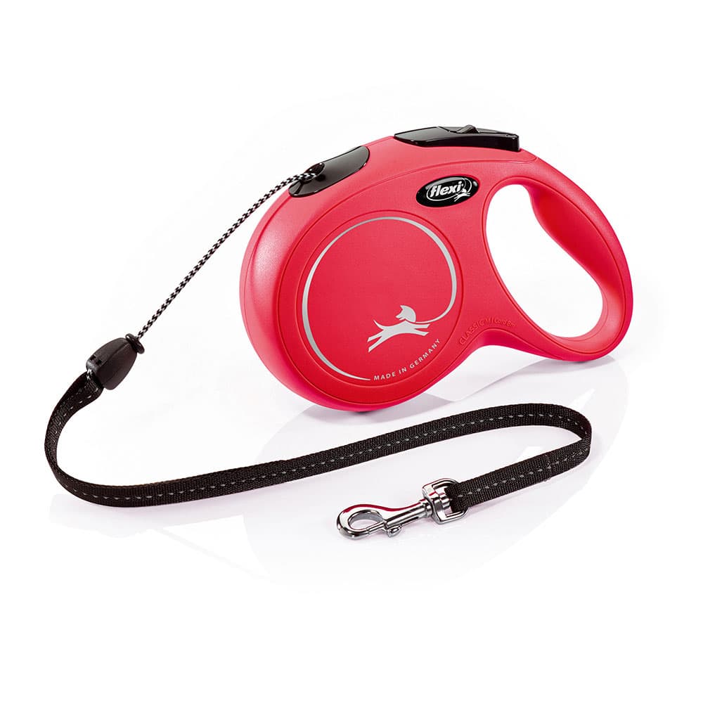 Laisse cordon flexi New Classic rouge, 8 m pour chien - taille M : jusqu'à 20 kg