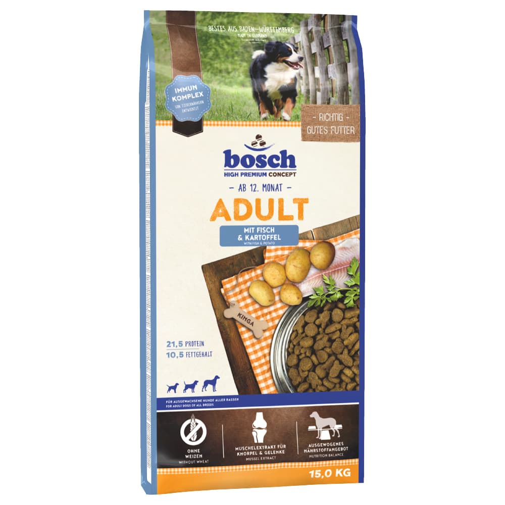 Pack gourmand bosch 2 saveurs Maxi Adult + Adult poisson, pommes de terre - Croquettes pour chien