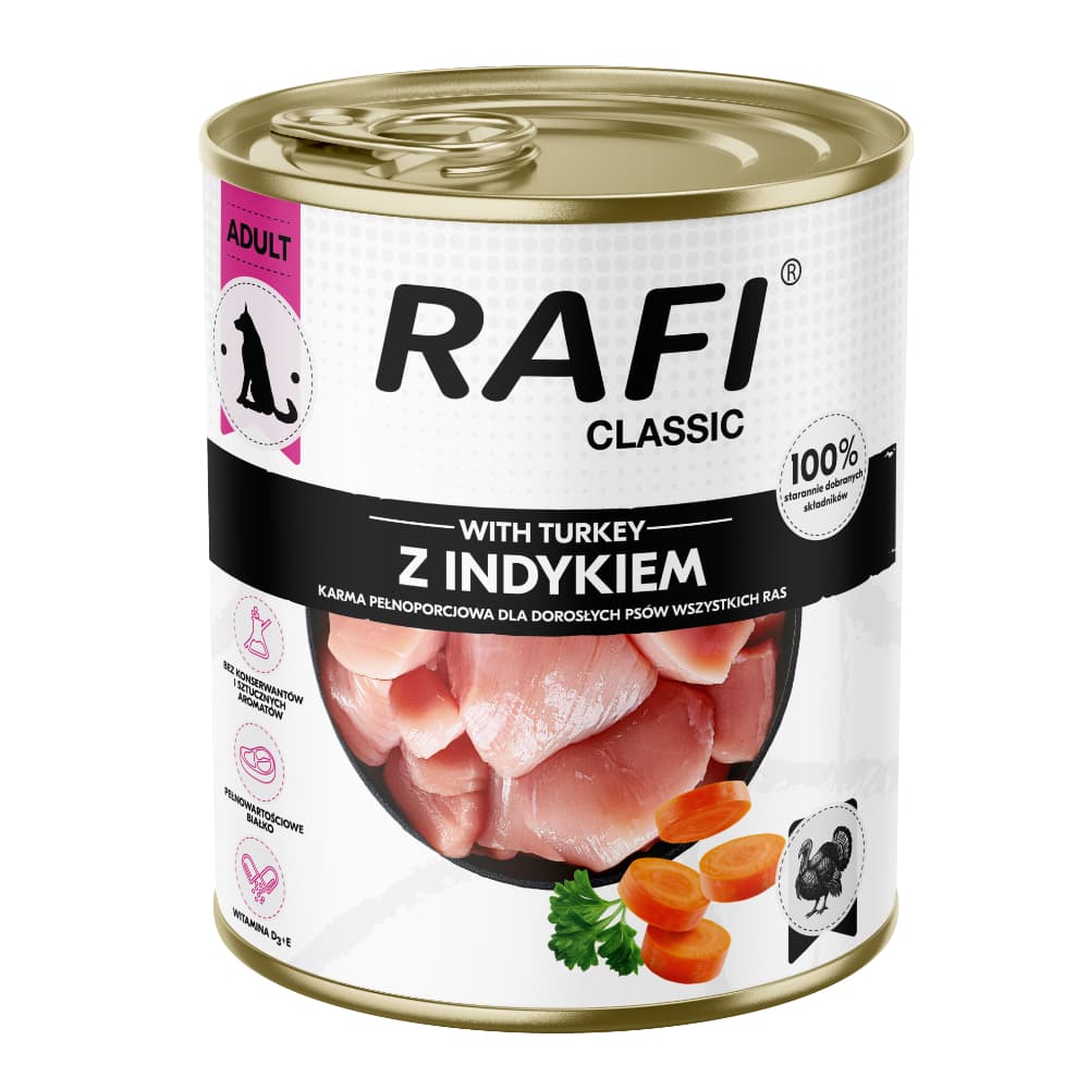 12x800g Rafi Dog Classic Dinde nourriture pour chiens