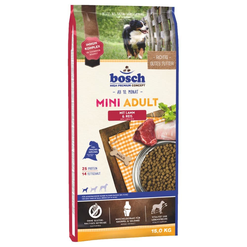 15kg Mini Adult bosch agneau, riz - Croquettes pour chien