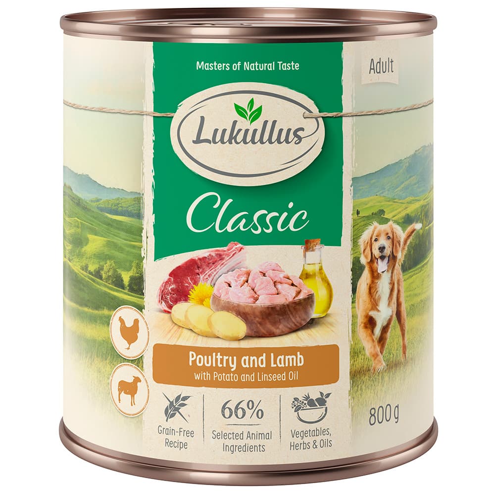 12x800g Lukullus volaille, agneau - Pâtée pour chien