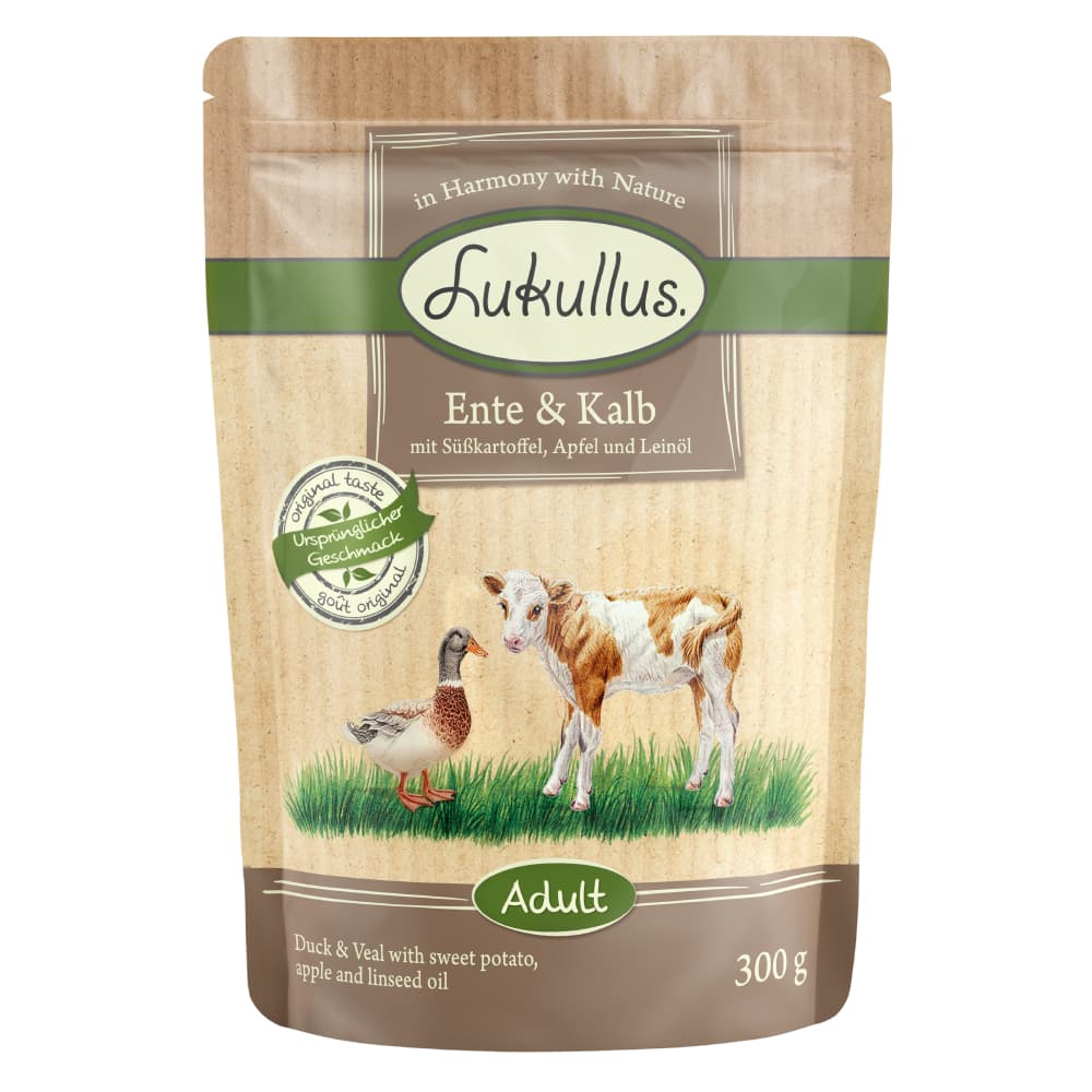 6x300g Lukullus sans céréales canard, veau - Pâtée pour chien