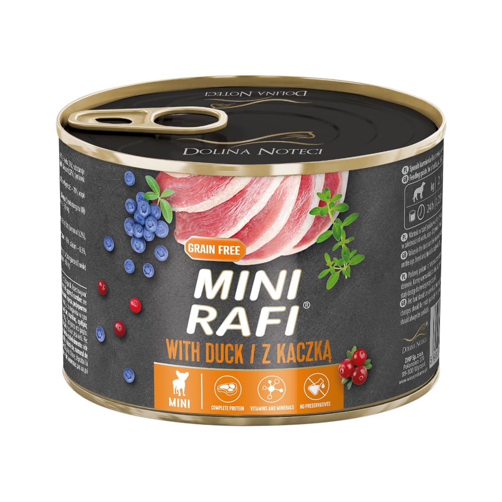 Lot économique : 24x185g Rafi Mini avec canard nourriture pour chiens humide