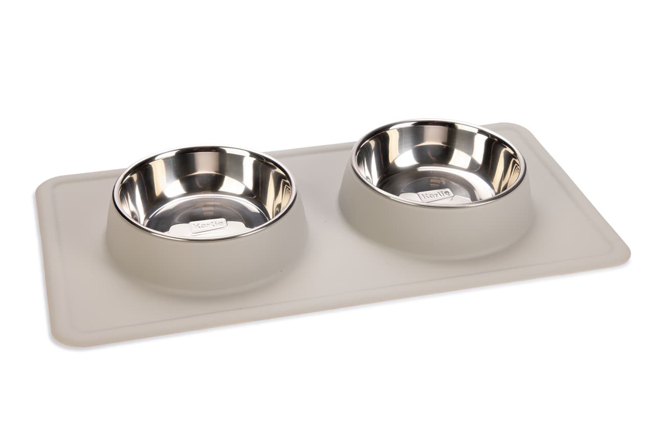 Gamelle double Karlie Dex avec support en silicone pour chien - capacité : 2 X 350 mL, 14 cm de diamètre, gris clair