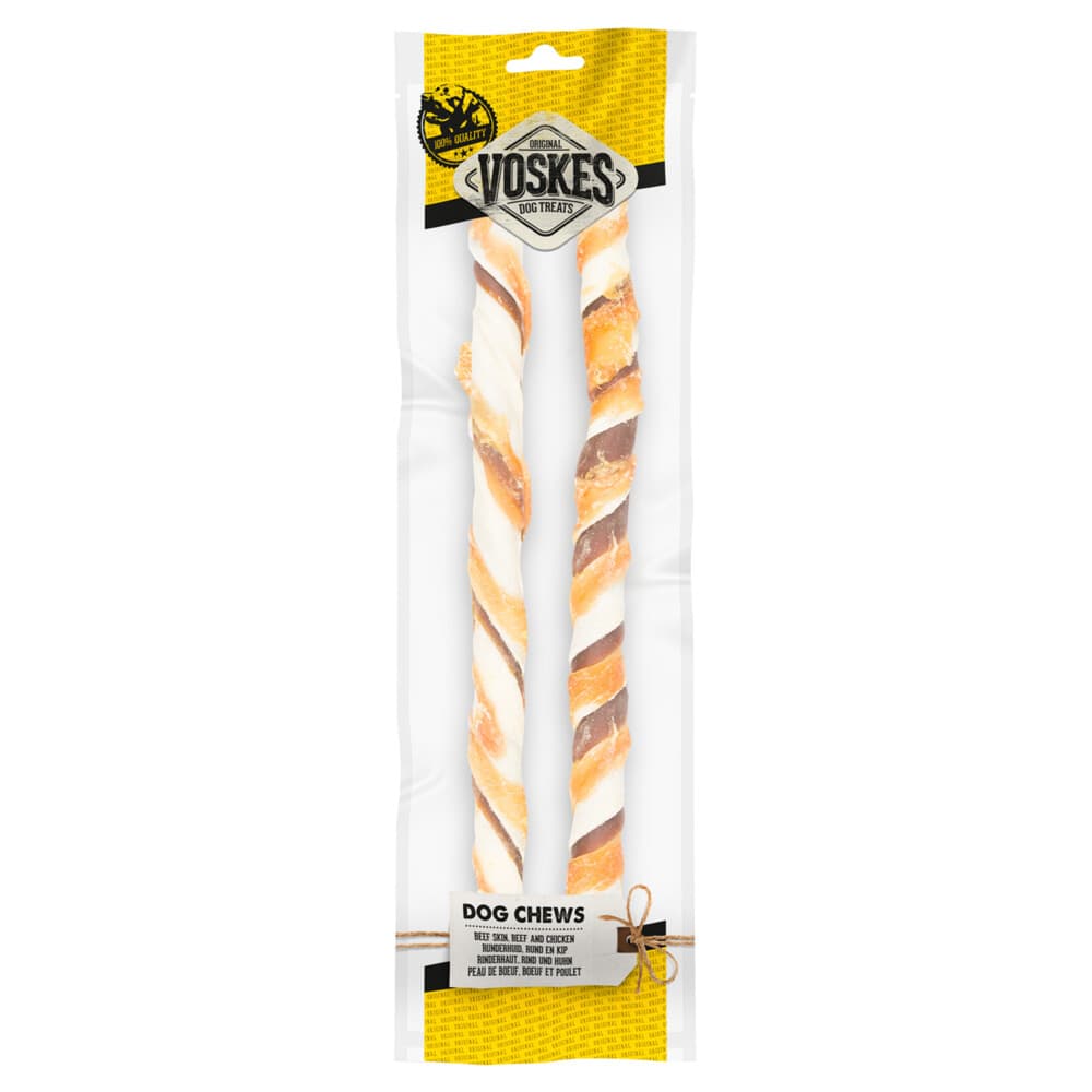 Voskes Hondensnack Stick Runderhuid, Rund en Kip 40 cm 2 stuks