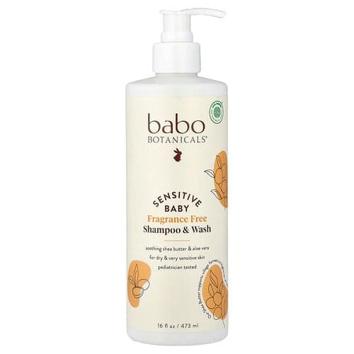 Babo Botanicals, Gevoelige baby, shampoo en wasmiddel, geurvrij, 473 ml