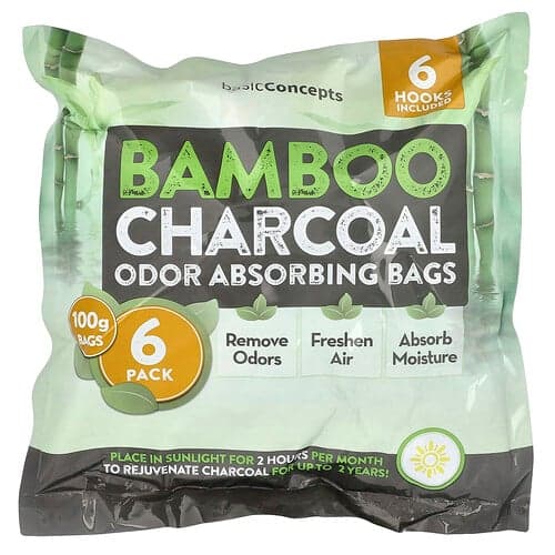 basicConcepts, Bamboe houtskool, geurabsorberende zakjes, 6 stuks