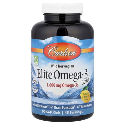Carlson, Wilde Noorse, Elite Omega-3 Edelstenen®, Natuurlijke Citroen, 90 Soft Gels