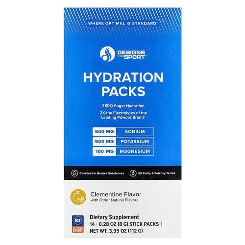Designs For Health, Designs For Sport®, hydratatiepakketten, Clementine, 14 stickpacks, elk 8 g