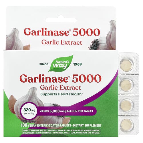 Nature's Way, Garlinase® 5000, knoflookextract, 320 mg, 100 veganistische maagsapresistente tabletten
