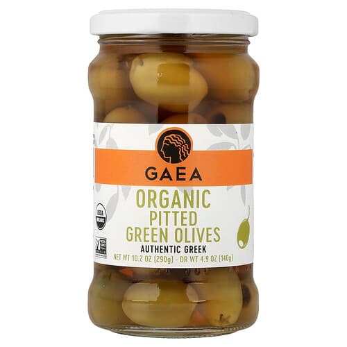 Gaea, Biologische ontpitte groene olijven, 10.2 oz (290 g)