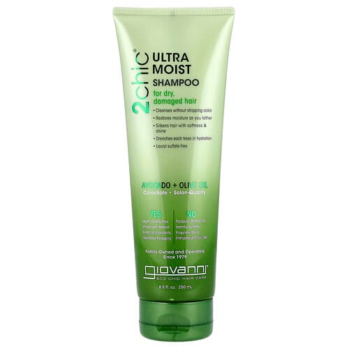 Giovanni, 2chic®, Ultra Moist Shampoo, Voor Droog, Beschadigd Haar, Avocado + Olijfolie, 8.5 fl oz (250 ml)