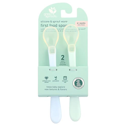 Green Sprouts, Silicone & Sprout Ware®, Eerste Voedsellepels, 6+ Maanden, Lichtgevend, 2-pack