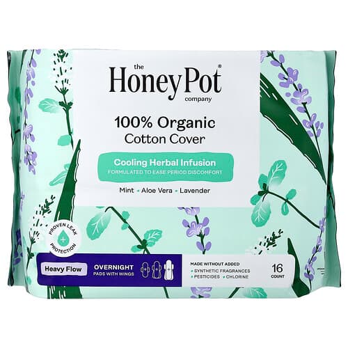 The Honey Pot Company, Overtrek van 100% biologisch katoen, nachtverband met vleugels, zwaar, 16 stuks