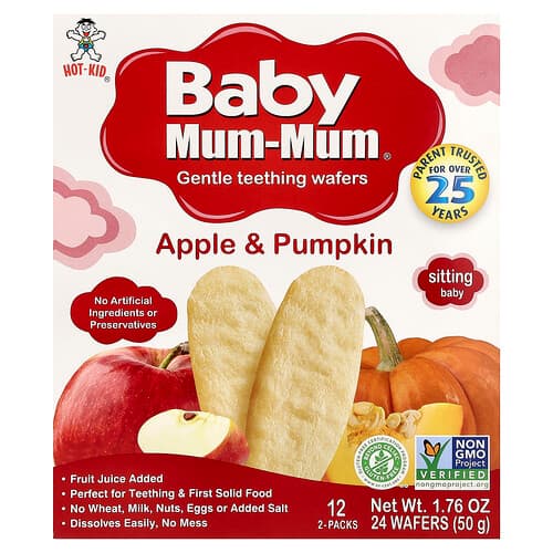 Hot Kid, Baby Mum-Mum®, Zachte Tandjeswafels, Appel & Pompoen, 12 verpakkingen, 2 wafels per verpakking