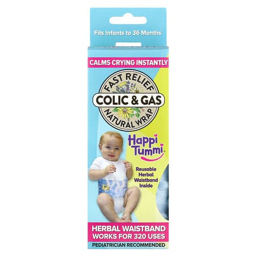 Happi Tummi, Snelle verlichting van koliek en gas Natuurlijke wikkel, baby's tot 36 maanden, blauw, 1 wikkel en 1 kruidenzakje