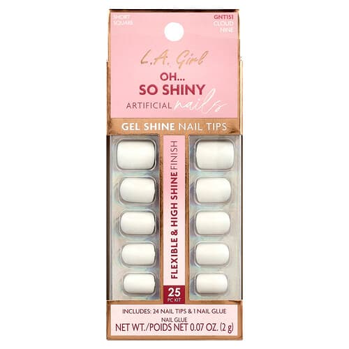 L.A. Girl, Oh So Shiny Kunstnagels, Gel Shine Nageltips, GNT151 Cloud Nine, 25-delige set
