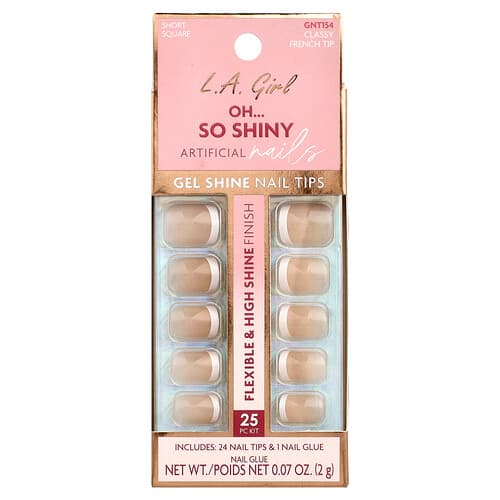 L.A. Girl, Oh So Shiny Kunstnagels, Gel Shine Nageltips, GNT154 Stijlvolle Franse Tip, Set van 25 Stuks