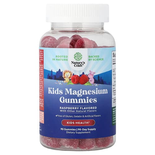 Nature's Craft, Magnesium Gummies voor kinderen, Framboos, 90 Gummies
