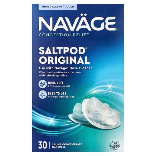 Navage, Saltpod® Original, Verstoppingverlichting, 30 capsules met zoutoplossingconcentraat