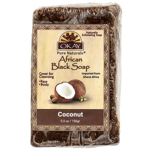 Okay Pure Naturals, Afrikaanse zwarte zeep, kokosnoot, 5,5 oz (156 g)