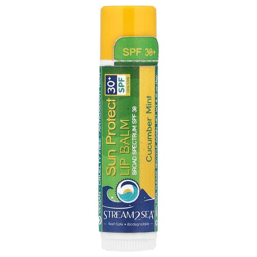 Stream2Sea, Zonnebeschermende lippenbalsem, SPF 30+, komkommermunt, 4 g