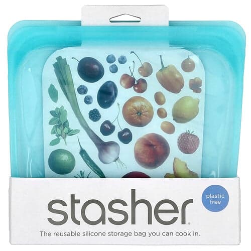 Stasher, Herbruikbare siliconen voedselzak, sandwichformaat, aqua, 450 ml