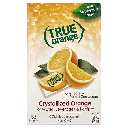 True Citrus, True Orange®, gekristalliseerde sinaasappel, 32 zakjes, 25,6 g