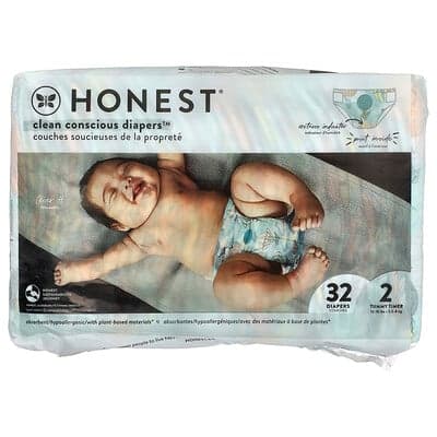 The Honest Company, Clean Conscious Diapers™, maat 2, 5,5-8,2 kg, Above It All, 32 luiers