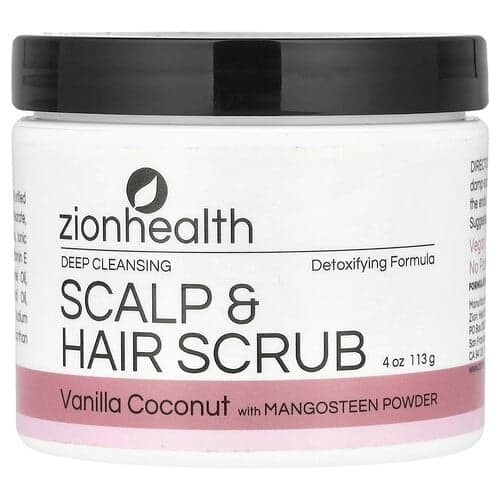 Zion Health, Diepreinigende hoofdhuid- en haarscrub, vanille-kokos, 113 g
