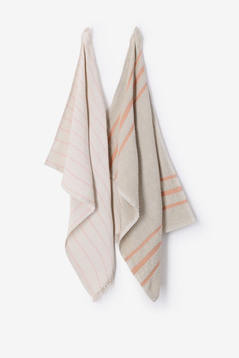 Beige Gestreepte Handdoek En Theedoek Terry