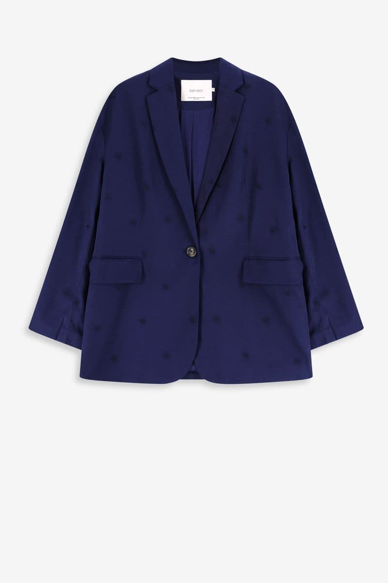 Donkerblauwe Oversized Blazer Met Embroidery