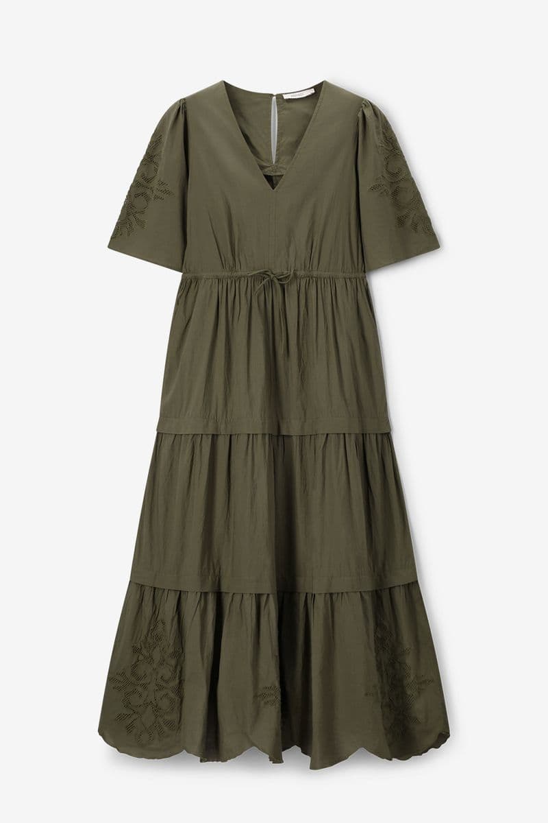 Robe Longue Avec Broderies - Vert Foncé